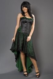 Elizium maxi skirt in green satin and black lace overlay