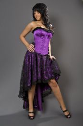 Elizium long burlesque skirt in purple satin and black lace overlay