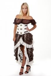 Elvira long burlesque skirt in cream and brown lace