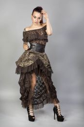 Elvira long gothic victorian skirt in brown gold scroll and coffee matte