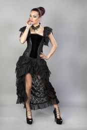 Emily overbust burlesque corset in black velvet flock