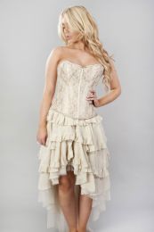 Glamour overbust fashion corset in gold satin and cream lace overlay