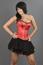 Glamour overbust lace up corset in red satin
