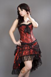 Gothic knee length skirt in red satin and black lace overlay