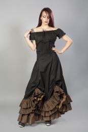 Shayna victorian maxi skirt in black cotton brown stripe frill 