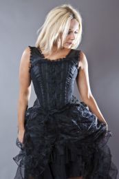 Jasmin overbust corset with straps in black taffeta with motif