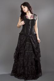 Jasmin overbust corset with straps in black scroll brocade