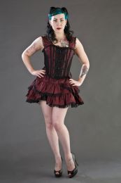 Jasmin overbust gothic corset in burgundy taffeta with black motif