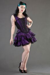 Jasmin overbust gothic corset in purple taffeta with black motif