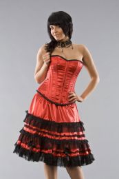 Lolita knee length burlesque skirt in red satin