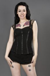 Maria black gothic cotton top with black lace overlay