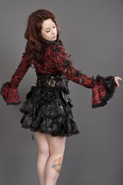 Melissa burlesque bolero jacket in red cotton and black lace overlay