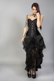 Morgana long overbust burlesque corset in black velvet flock