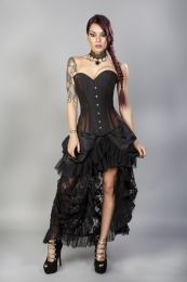 Morgana long overbust burlesque corset in brown taffeta 