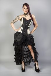 Morgana long overbust burlesque corset in cream taffeta 
