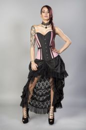 Morgana long overbust burlesque corset in pink taffeta 