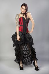 Morgana long overbust burlesque corset in red taffeta 
