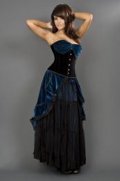 Opera overbust steel boned corset in black and turquoise velvet