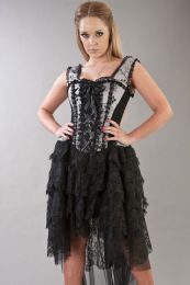 Ophelie victorian gothic corset dress in silver satin flock