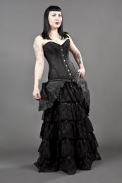 Petra overbust burlesque corset in black scroll brocade