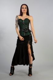 Petra long line steel boned underbust corset in green scroll brocade