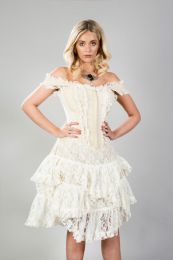 Sophia knee length corset dress in cream taffeta 