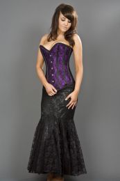 Victorian overbust corset in purple satin and black lace overlay