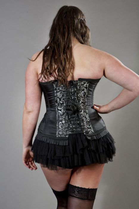 Petra overbust plus size waist training corset in silver scroll brocade