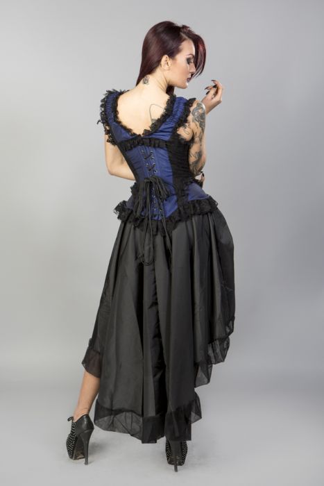 Elegant overbust steel boned corset in navy blue taffeta
