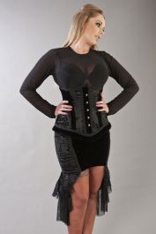 Petra overbust lace up corset in black satin flock
