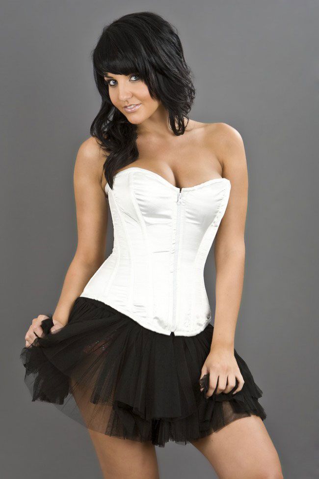 Sexy White Lace-Up Underbust Corset with Black Lace